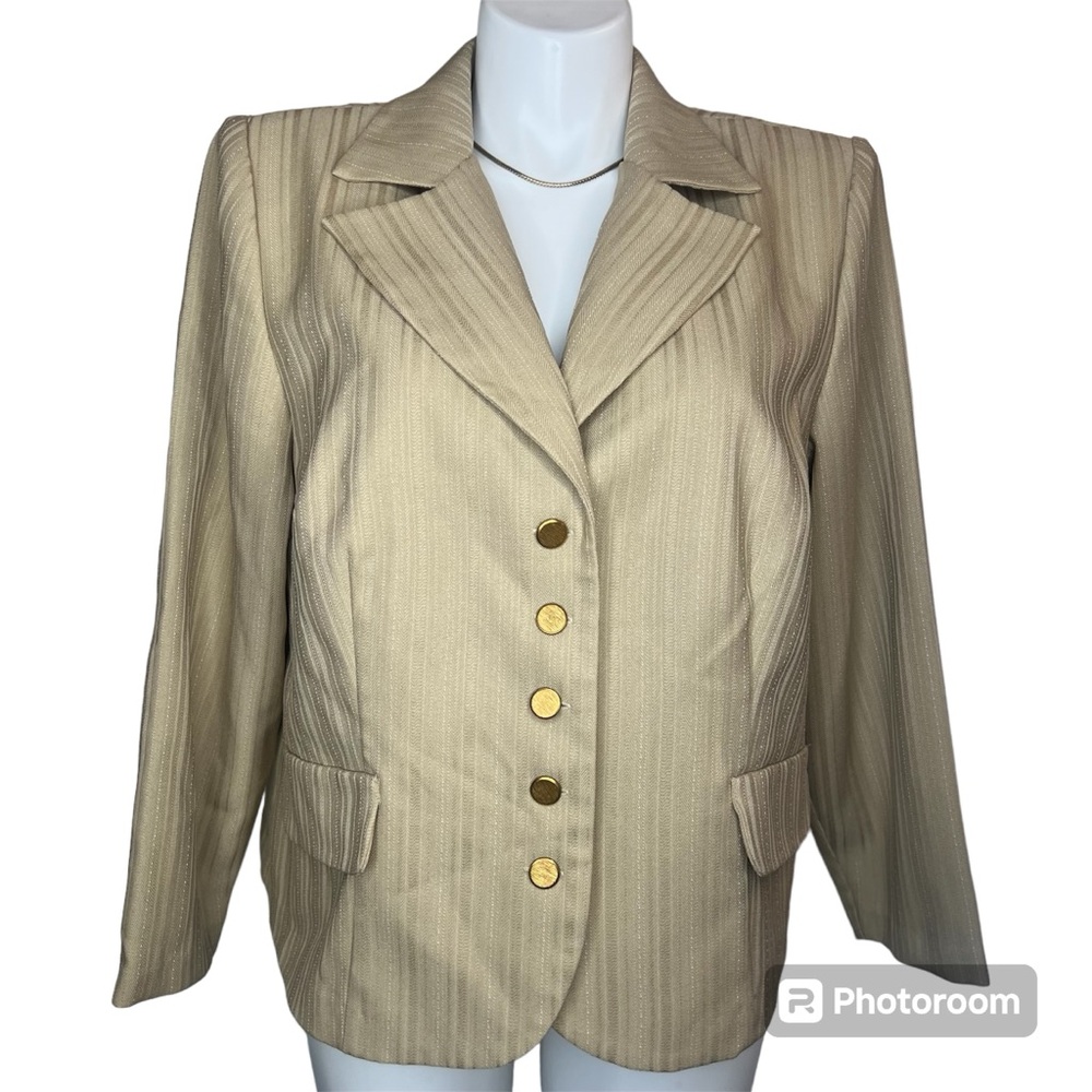 Lady Dorby Blazer Jacket Women's 18W Bengal Light Camel White Dotted Pinstripe